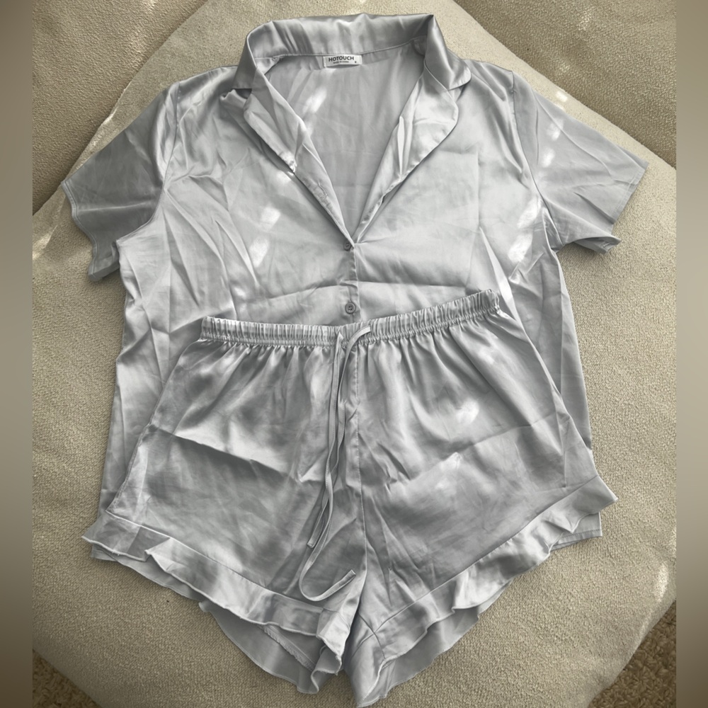 Women's Silver Satin Pajama Set